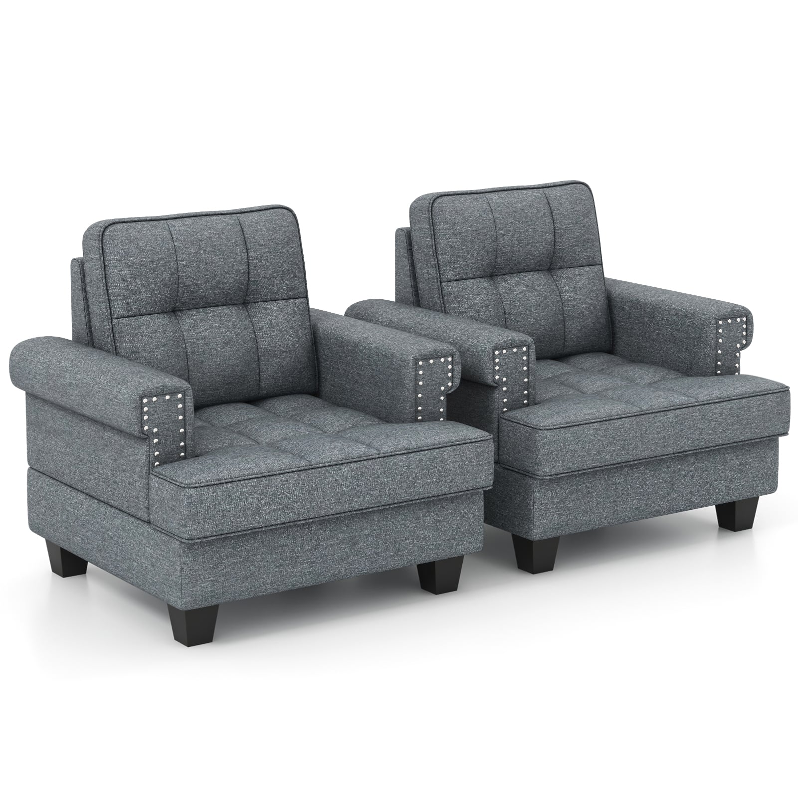 Mid-century Modern Accent Armchair Tufted Linen Club Chair with Pillow Main Grey Elegant living room Pair of chairs