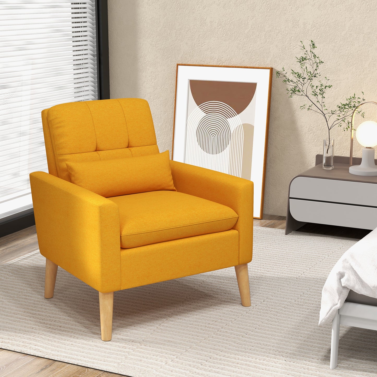 Mid-century Modern Accent Chair with Lumbar Pillow-Yellow Living Style in the living roo