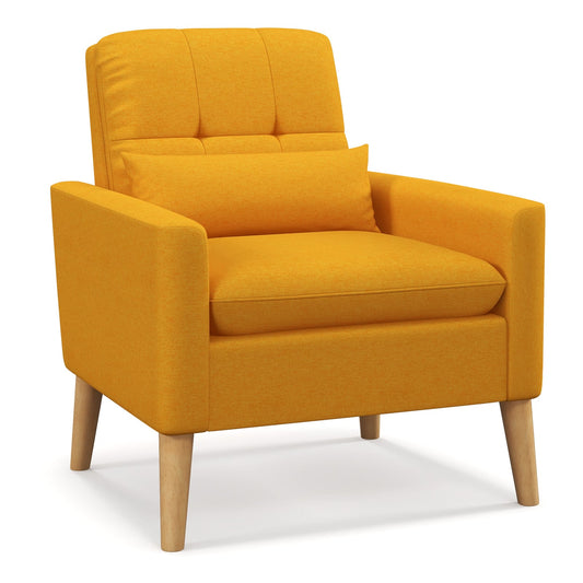 Mid-century Modern Accent Chair with Lumbar Pillow-Yellow Main