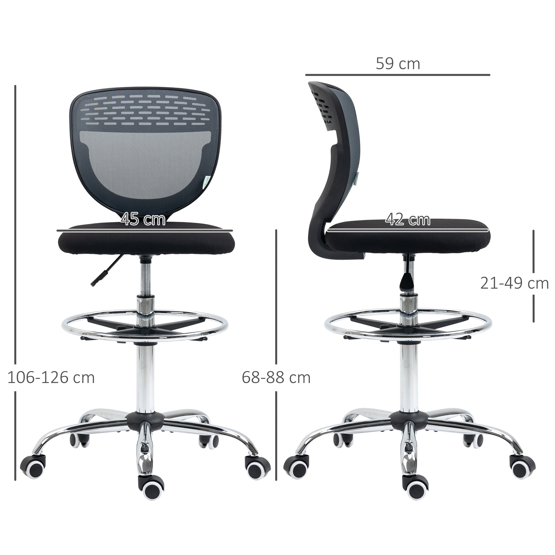 Image for Vinsetto Drafting Chair, Swivel Office Draughtsman Chair, Mesh Standing Desk Chair with Lumbar Support, Adjustable Foot Ring, Armless, Grey