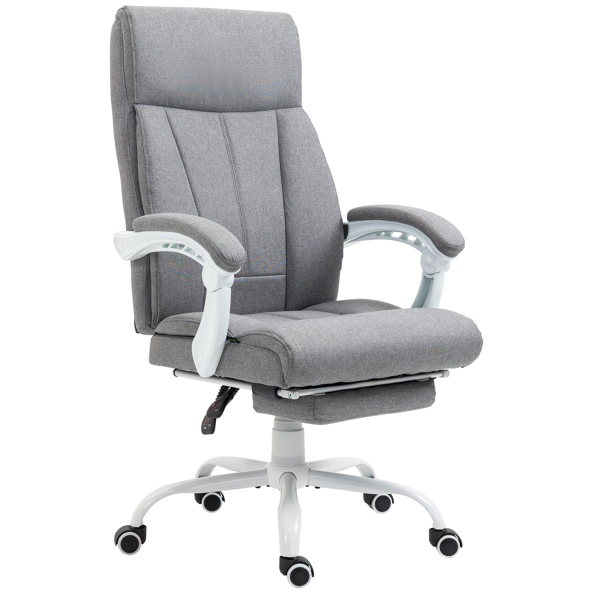 Image for Vinsetto Executive Office Chair, Fabric Reclining Desk Chair with Foot Rest, Arm, Swivel Wheels, Adjustable Height, Grey