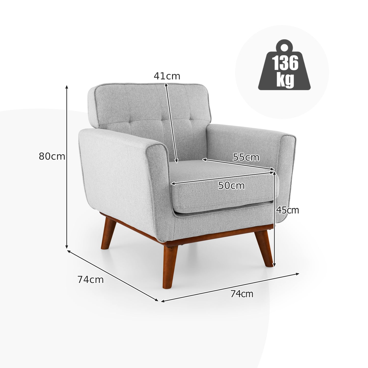 Modern Accent Armchair with Removable Padded Seat Cushion