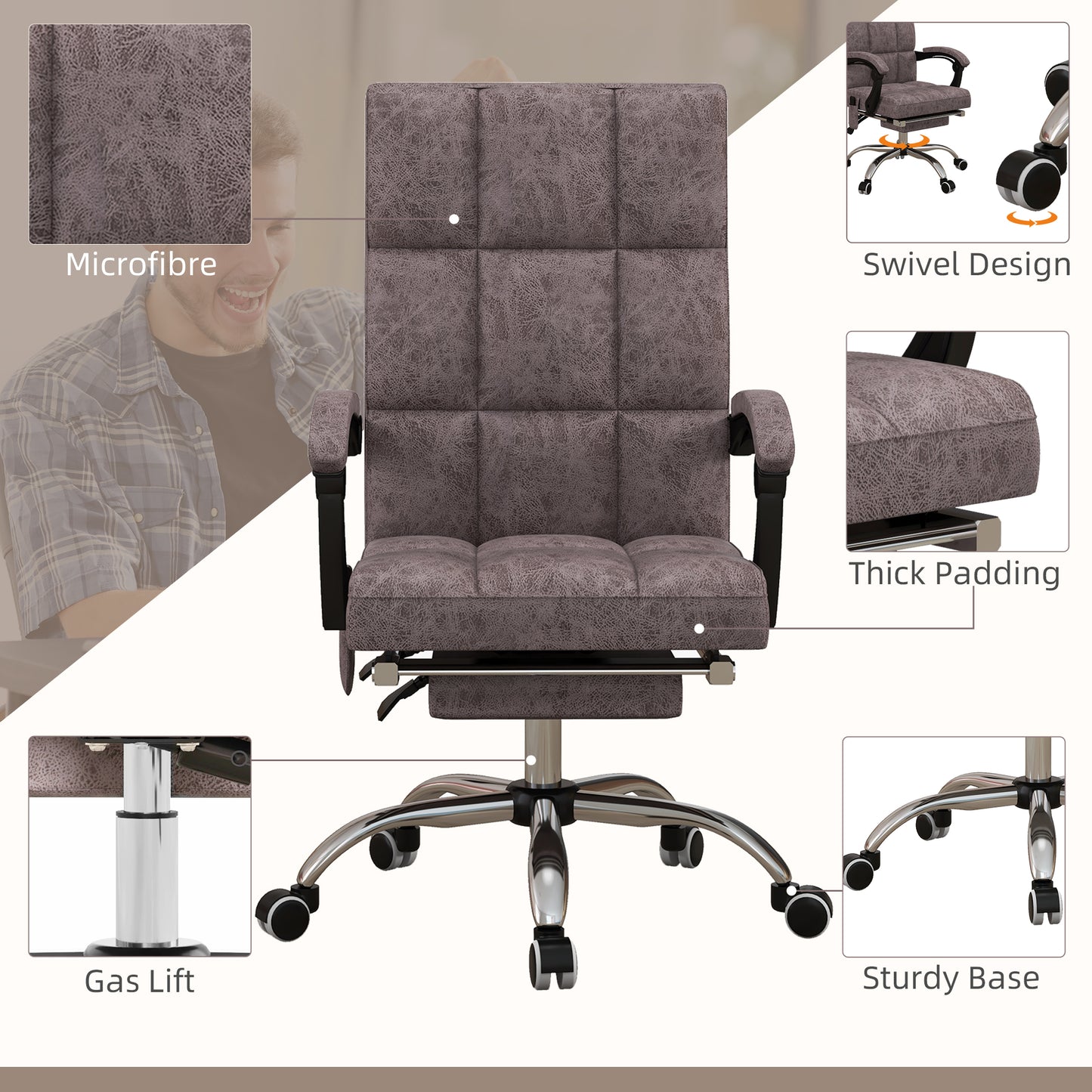 Image for Vinsetto Executive Vibration Massage Office Chair, Microfibre Computer Chair with Armrest, 135° Reclining Back, Charcoal Grey