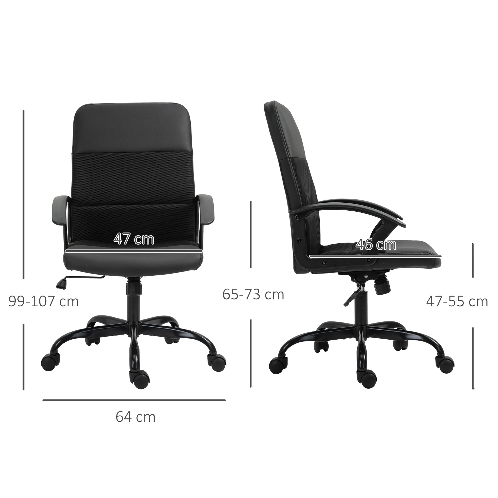 Image for Vinsetto PVC Leather & Mesh Panel Blend Office Chair Swivel Seat w/ Padding Ergonomic Desk Adjustable Height Tilt 5 Wheels Stylish Black