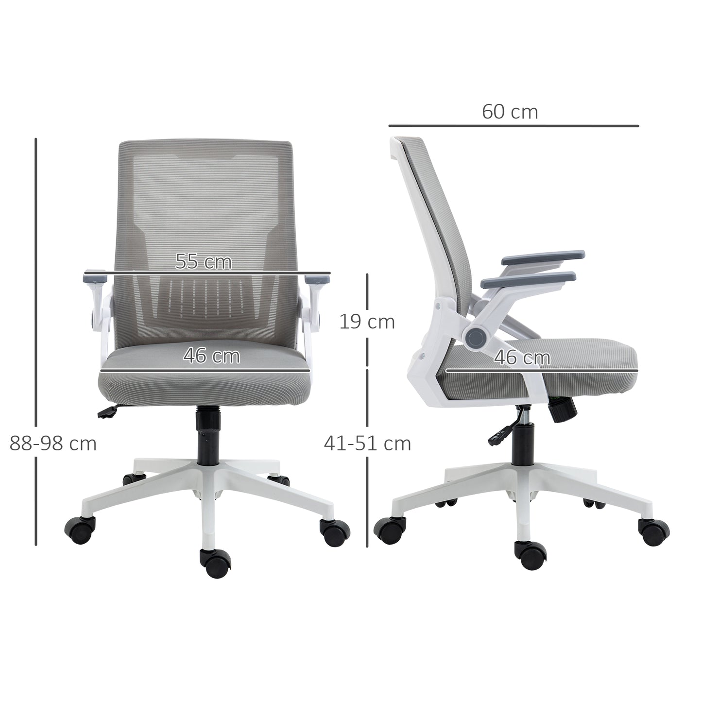 Image for Vinsetto Mesh Office Chair, Desk Chair with Lumbar Support, Flip-up Armrest, Swivel Wheels, Adjustable Height, Grey