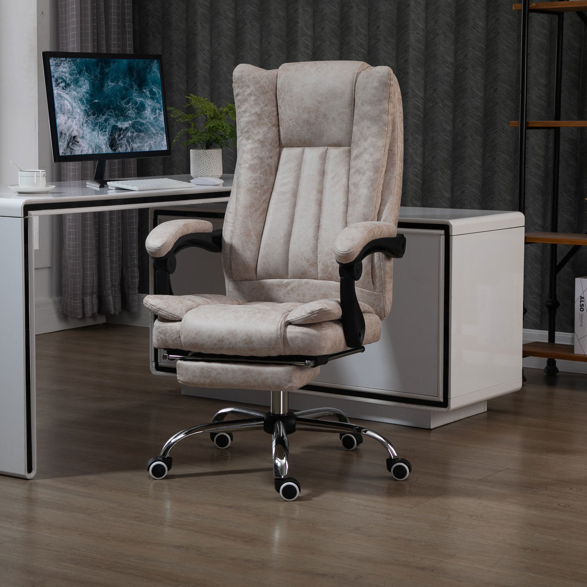 Image for Vinsetto Home Office Chair Microfibre Desk Chair with Reclining Function Armrests Swivel Wheels Footrest Beige