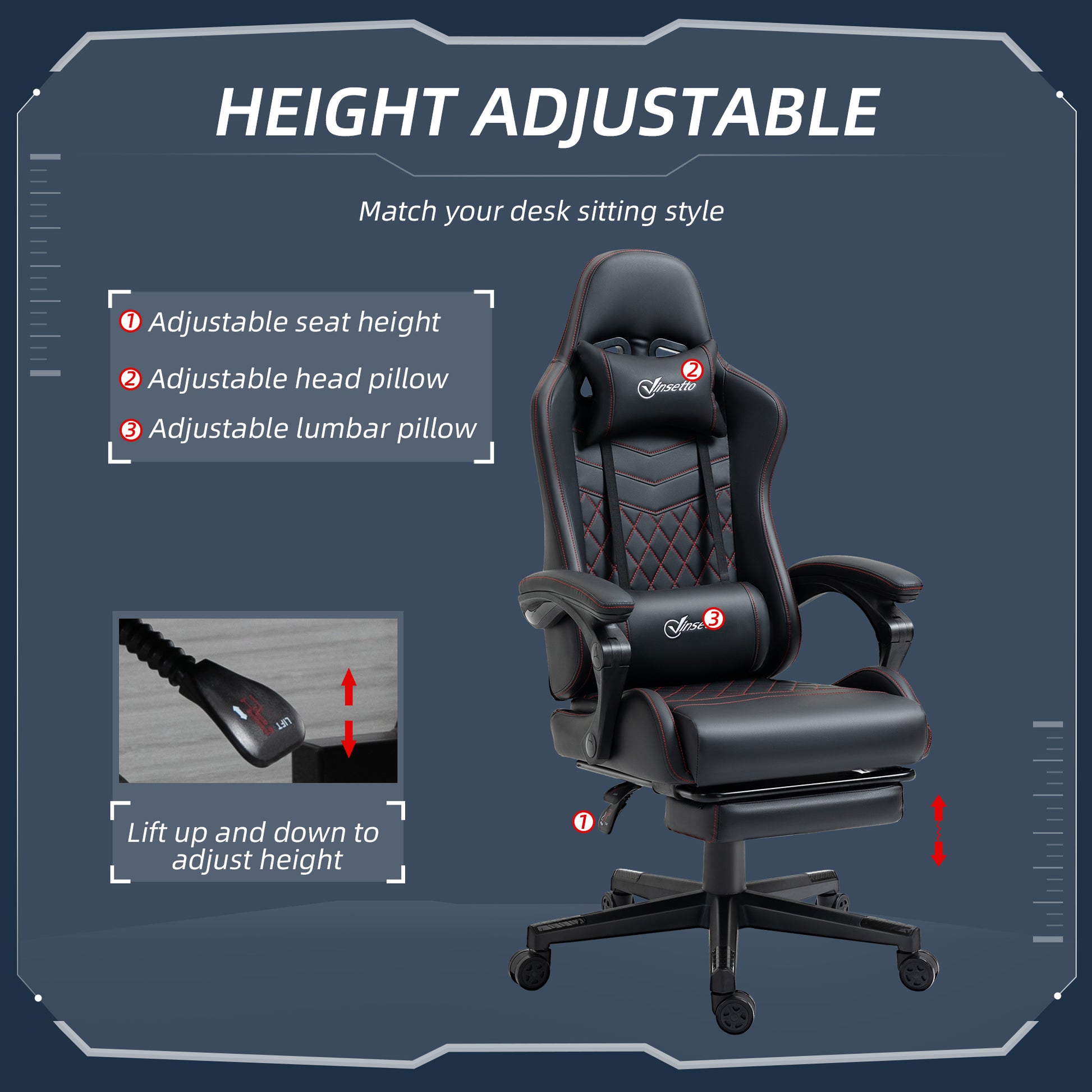 Image for Vinsetto Racing Gaming Chair with Swivel Wheel, Footrest, Faux Leather Recliner Gamer Desk for Home Office, Black