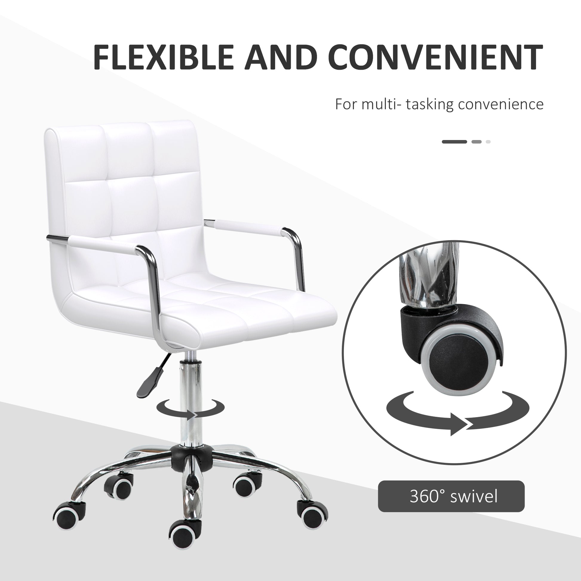 Image for Vinsetto Mid Back PU Leather Home Office Desk Chair Swivel Computer Chair with Arm, Wheels, Adjustable Height, White