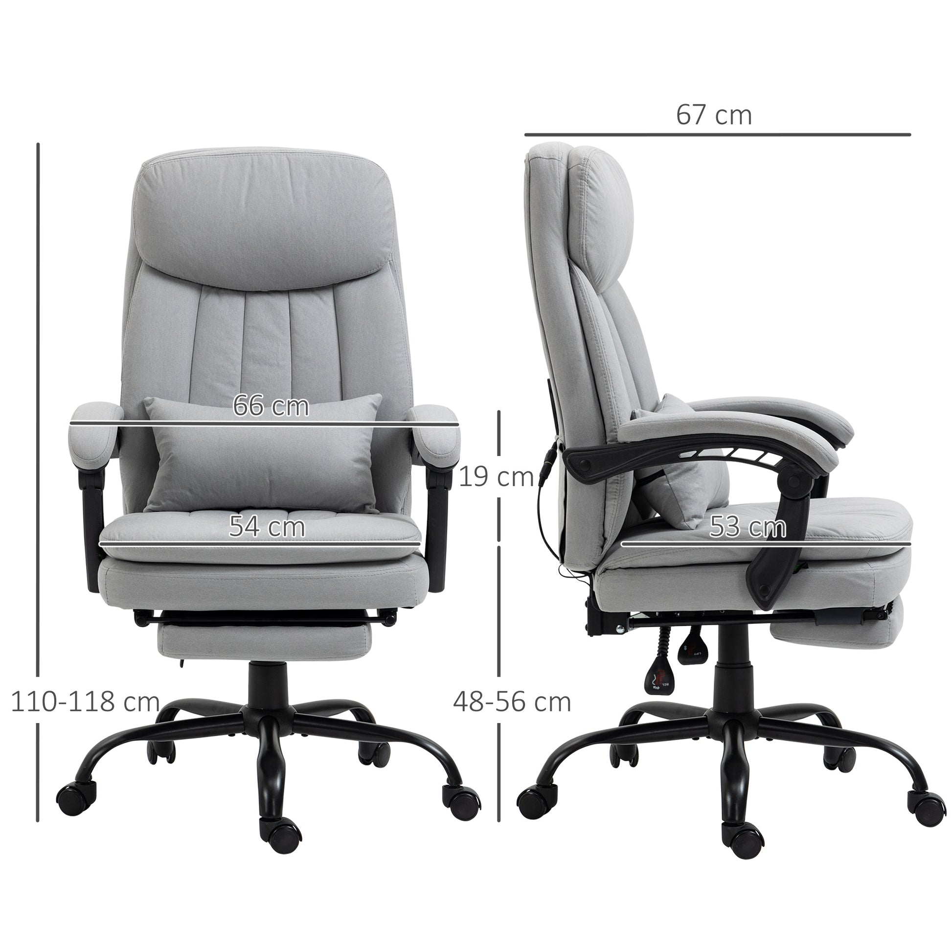 Image for Vinsetto Vibration Massage Office Chair with Heat, Microfibre Computer Chair with Footrest, Lumbar Support Pillow, Armrest, Reclining Back, Grey