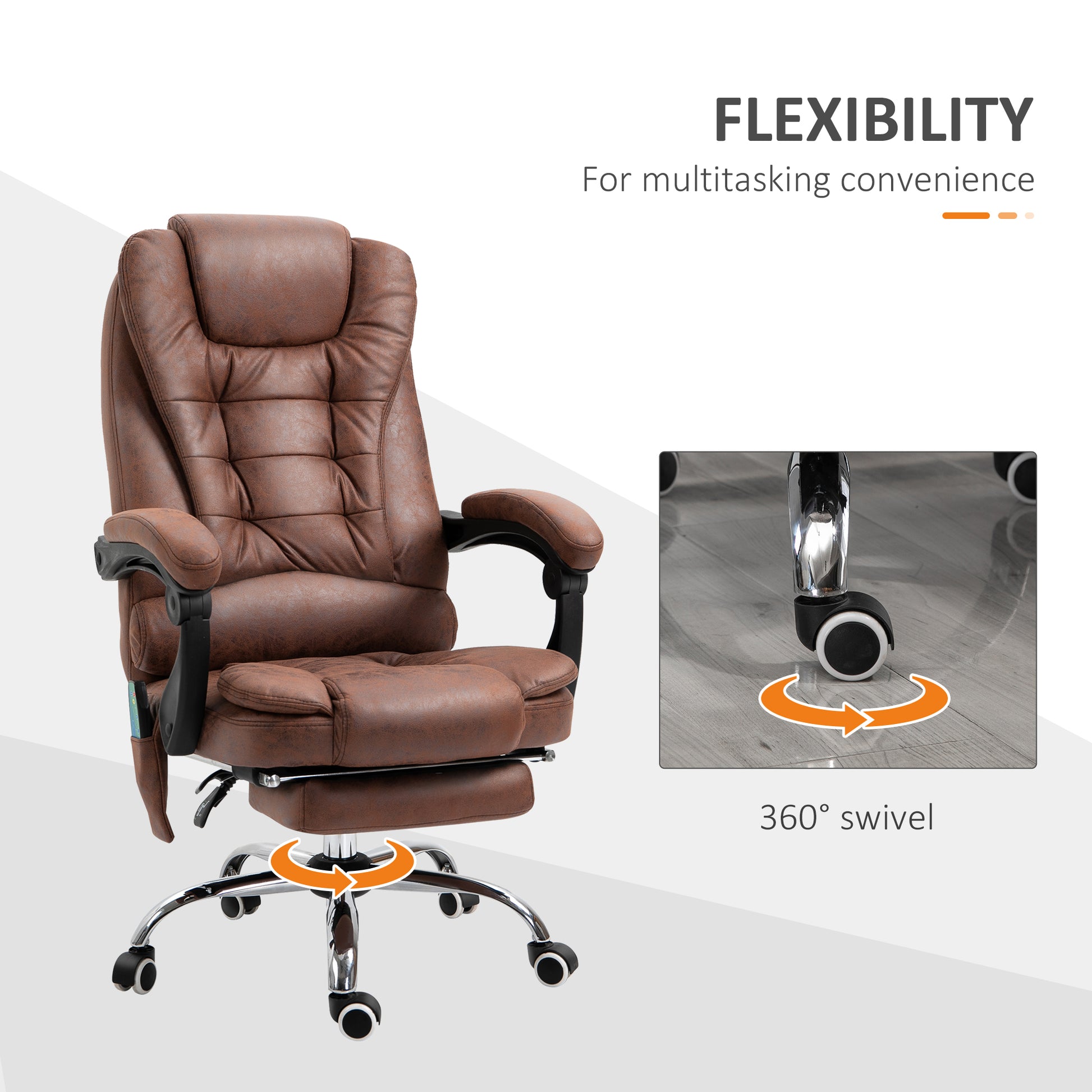 Image for Vinsetto Heated 6 Points Vibration Massage Executive Office Chair Adjustable Swivel Ergonomic High Back Desk Chair Recliner with Footrest Brown