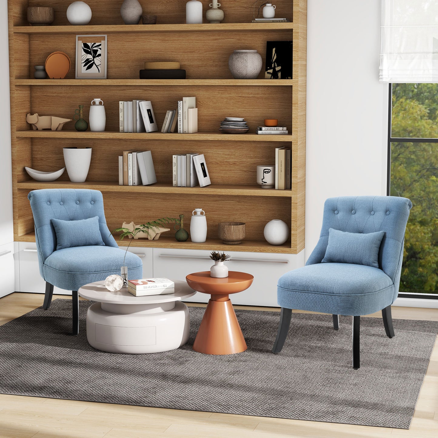 HOMCOM Tub Chair, Armless Single Sofa, Modern Button Tufted Armchair, Upholstered Linen Fabric Longue Accent Chair for Living Room, Bedroom, Set of 2 - ChairwayUK