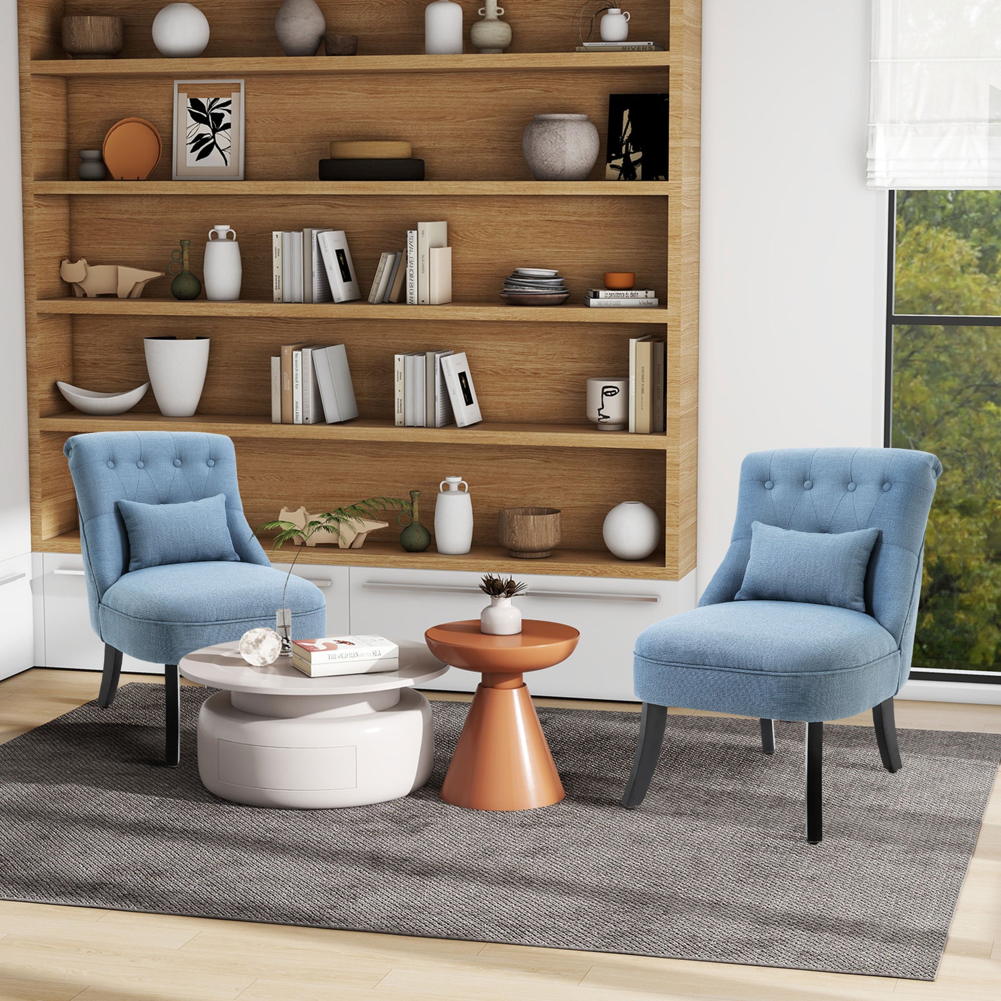 HOMCOM Tub Chair, Armless Single Sofa, Modern Button Tufted Armchair, Upholstered Linen Fabric Longue Accent Chair for Living Room, Bedroom, Set of 2 - ChairwayUK