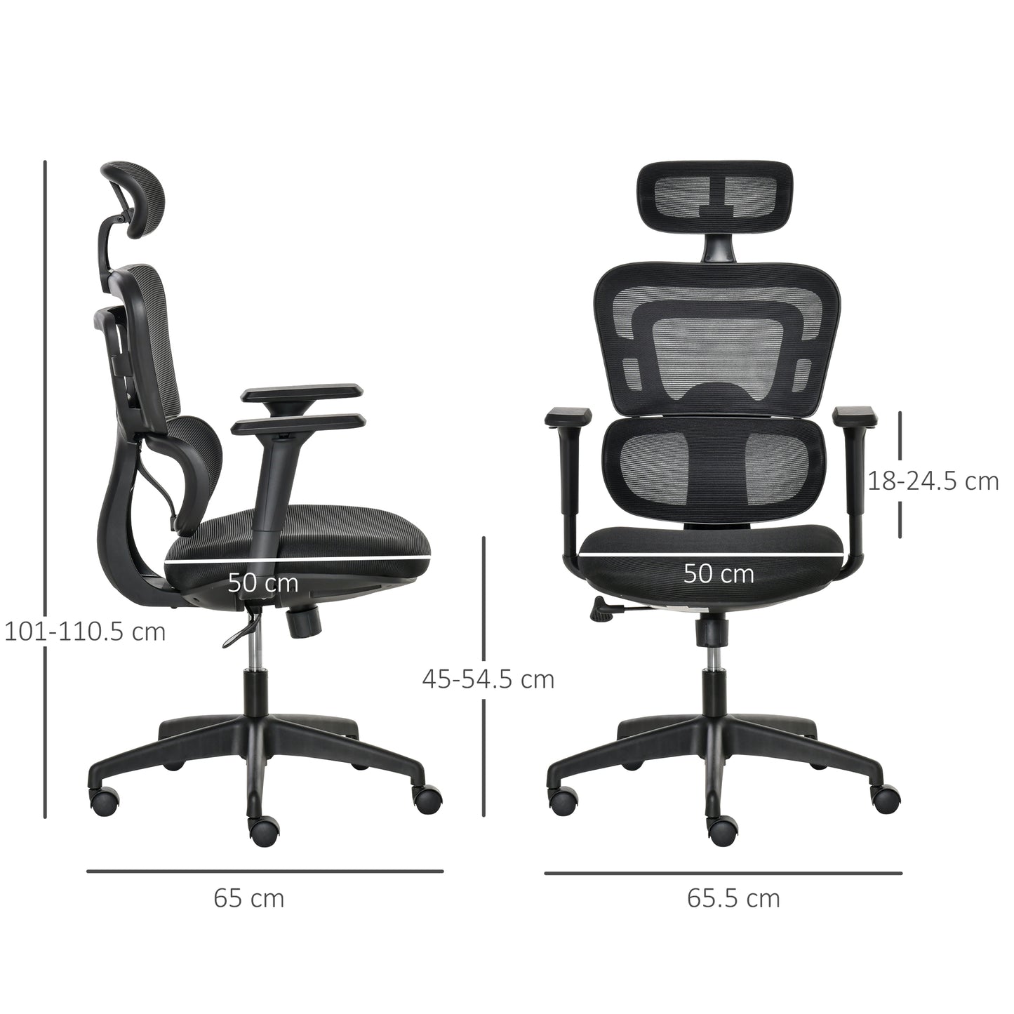 Image for Vinsetto Mesh Office Chair, Ergonomic High-Back Swivel Desk Chair with Adjustable Height, Headrest, Lumbar Support, Padded Seat for Home Office Black