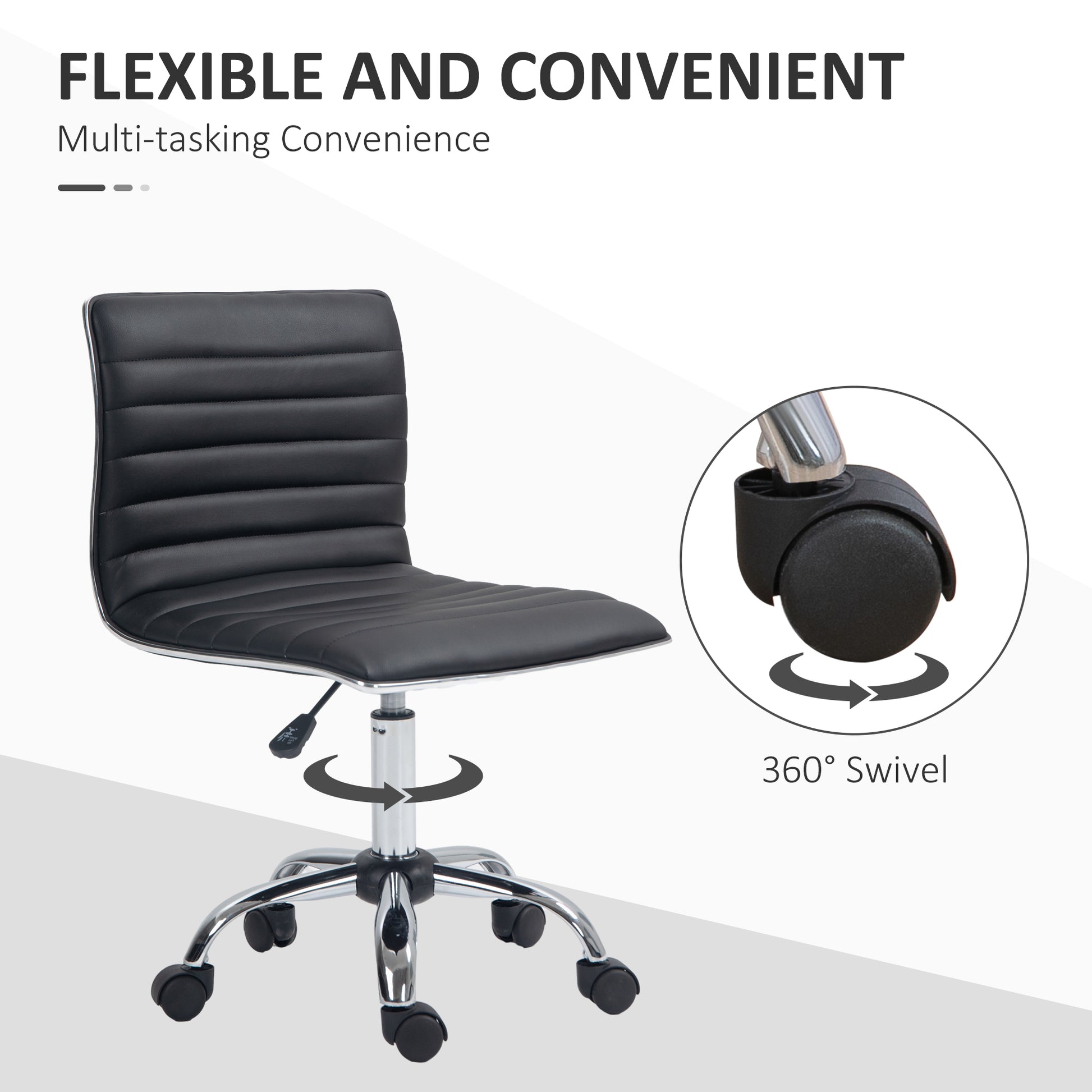 Image for Vinsetto Adjustable Swivel Office Chair with Armless Mid-Back in PU Leather and Chrome Base - Black