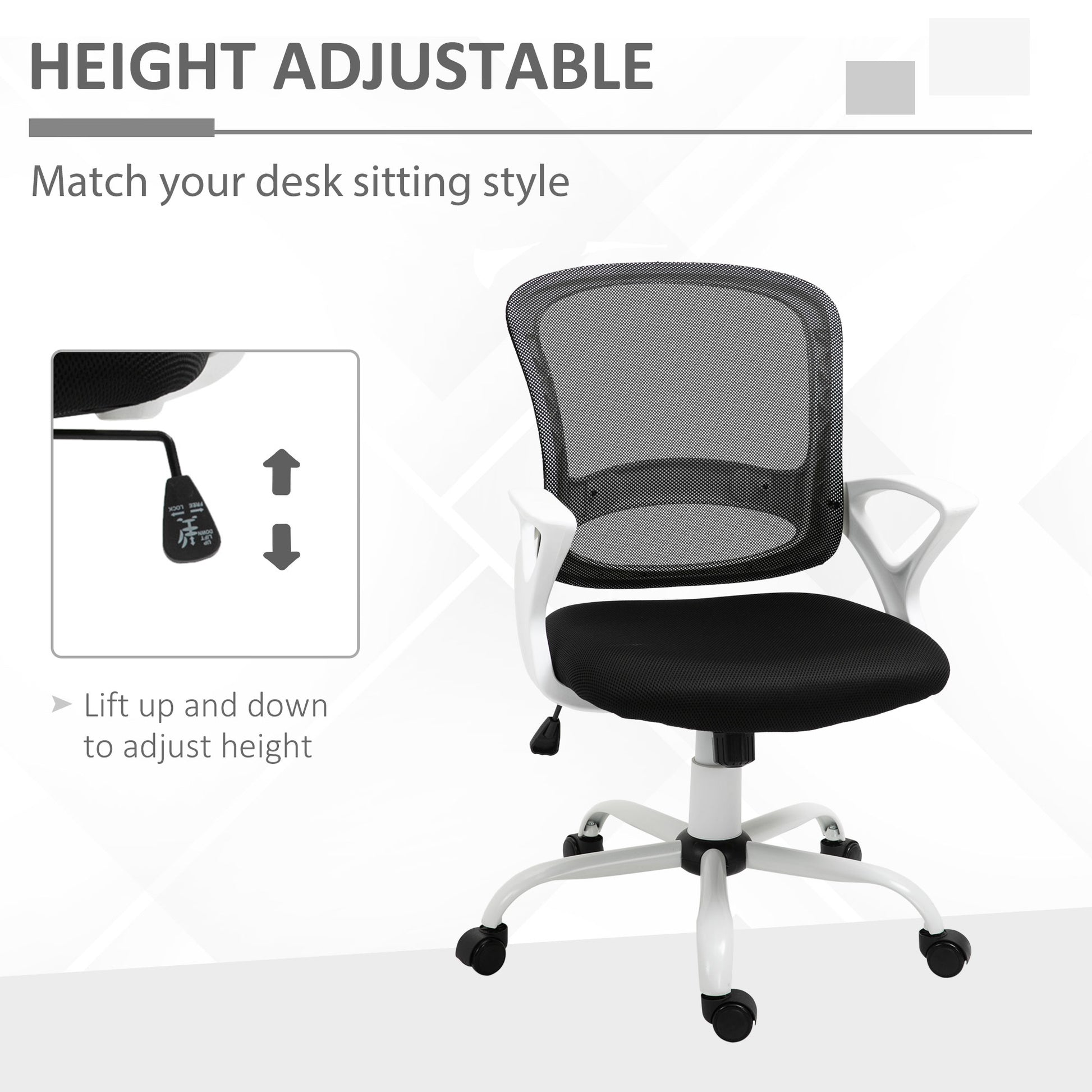 Image for Vinsetto Office Chair Mesh Swivel Desk Chair with Lumbar Back Support Adjustable Height Armrests Black