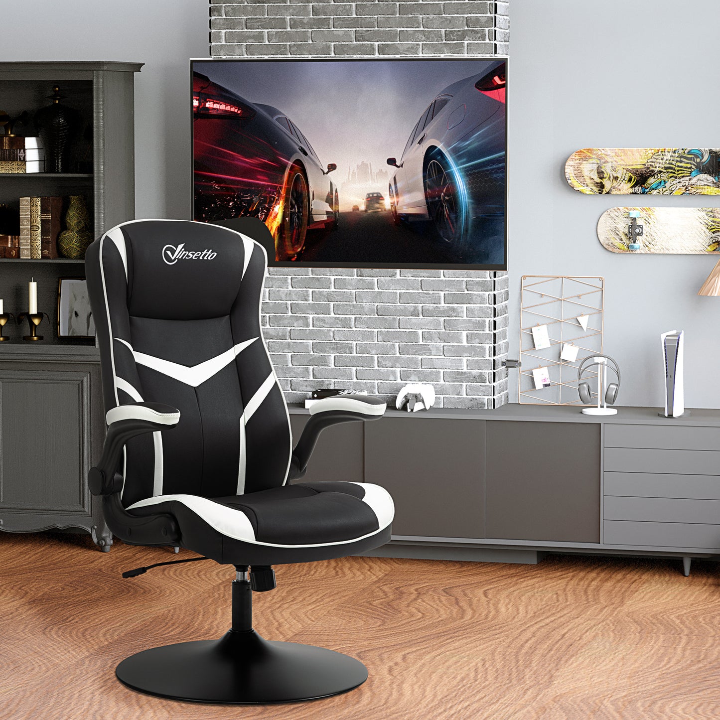 Image for Vinsetto Gaming Chair Ergonomic Computer Chair Home Office Desk Swivel Chair w/ Adjustable Height Pedestal Base PVC Leather, Black & White