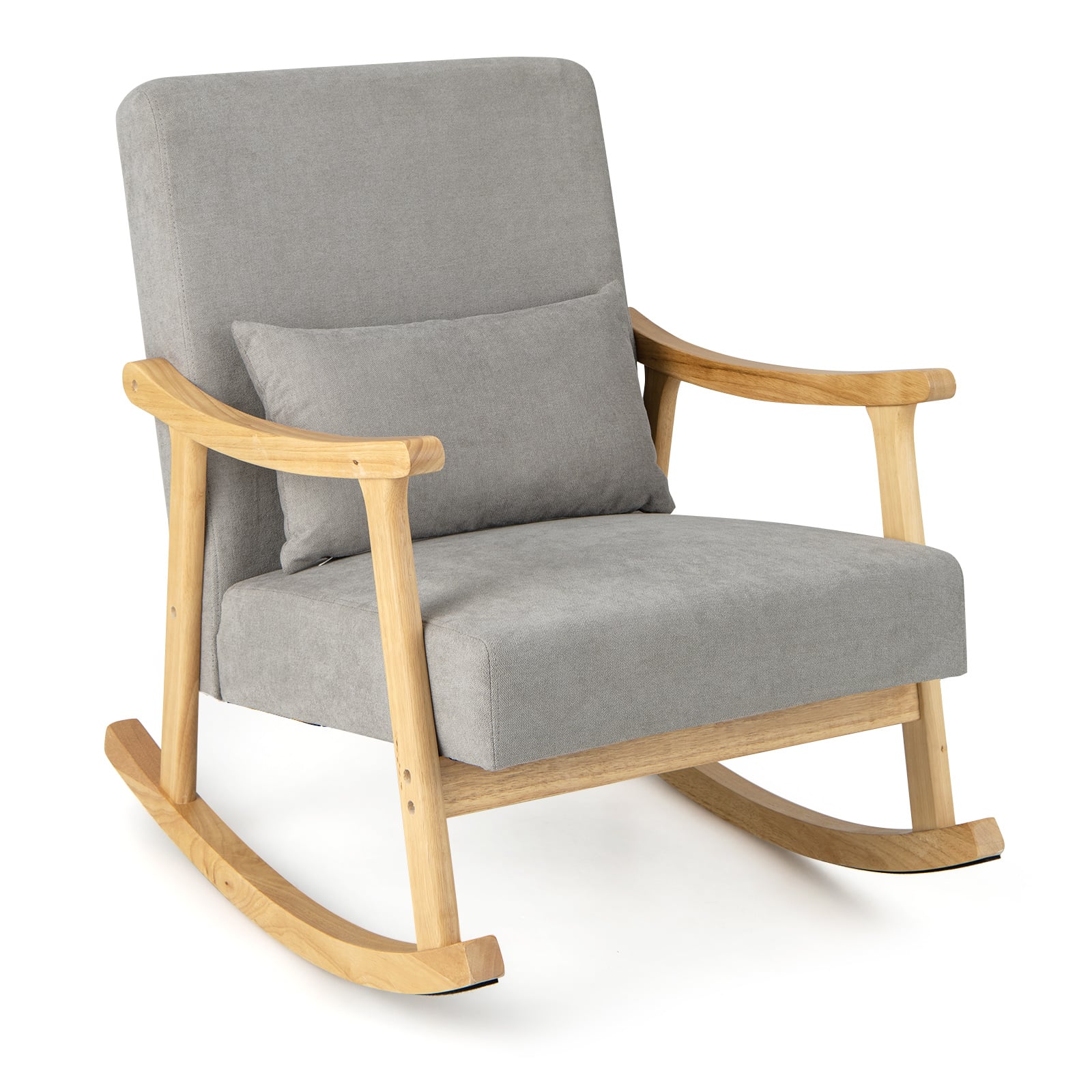 Nursery_Rocking_Accent_Chair_Rocker_Armchair_with_Rubber_Wood_ArmrestsNatural Thick padded seat and lumbar pillow provide maximum comfort and Solid wood construction ensures durability and stability
