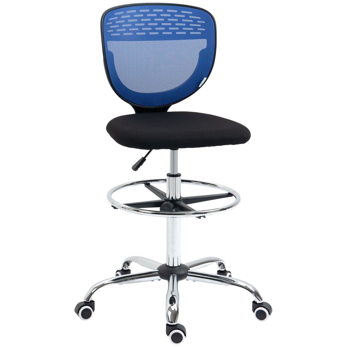 Image for Vinsetto Drafting Chair, Swivel Office Draughtsman Chair, Mesh Standing Desk Chair with Lumbar Support, Adjustable Foot Ring, Armless, Dark Blue