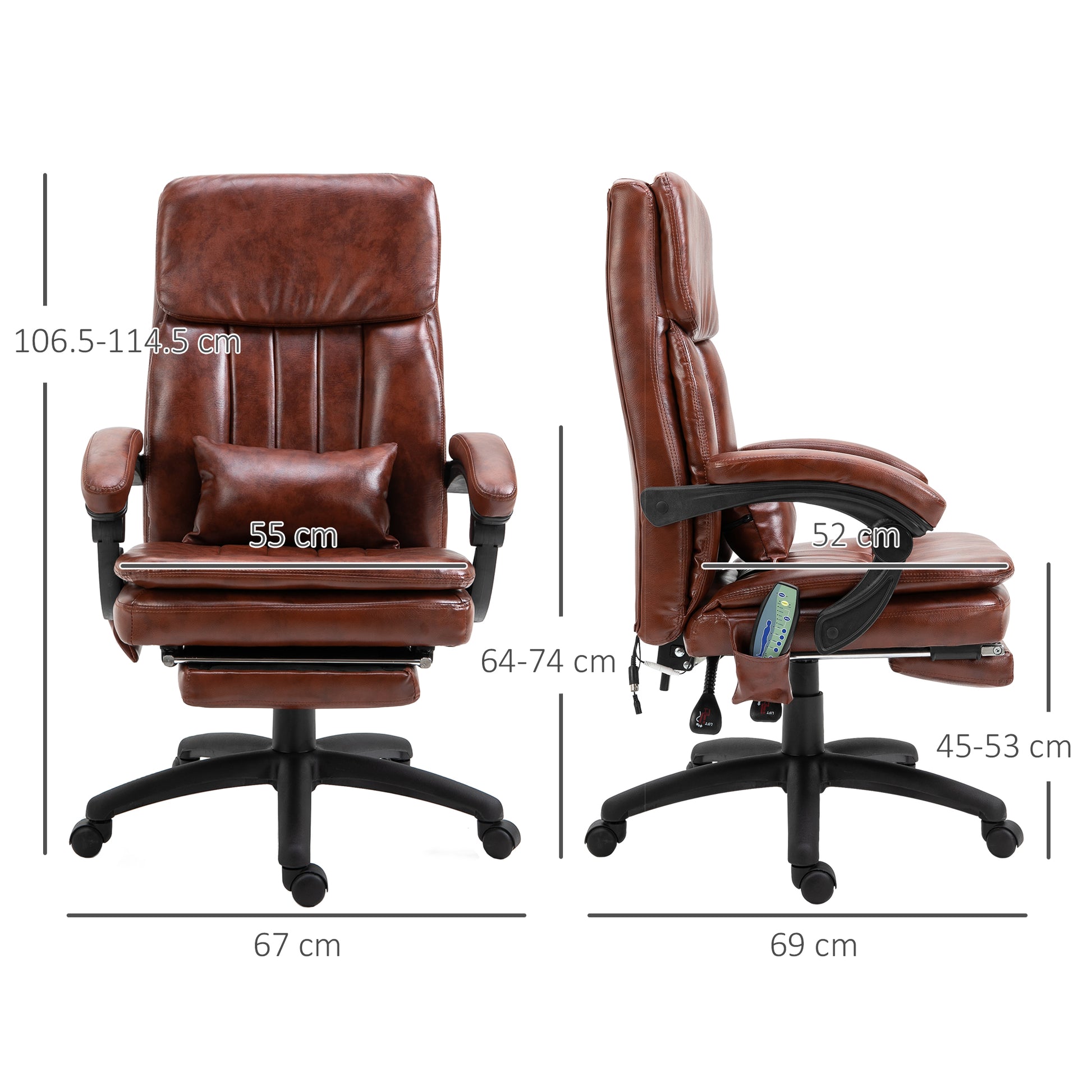 Image for Vinsetto High Back Office Chair, Gaming Recliner Chair with Footrest, 7 Massage Points, Adjustable Height, Reclining Back, PU Leather, Brown