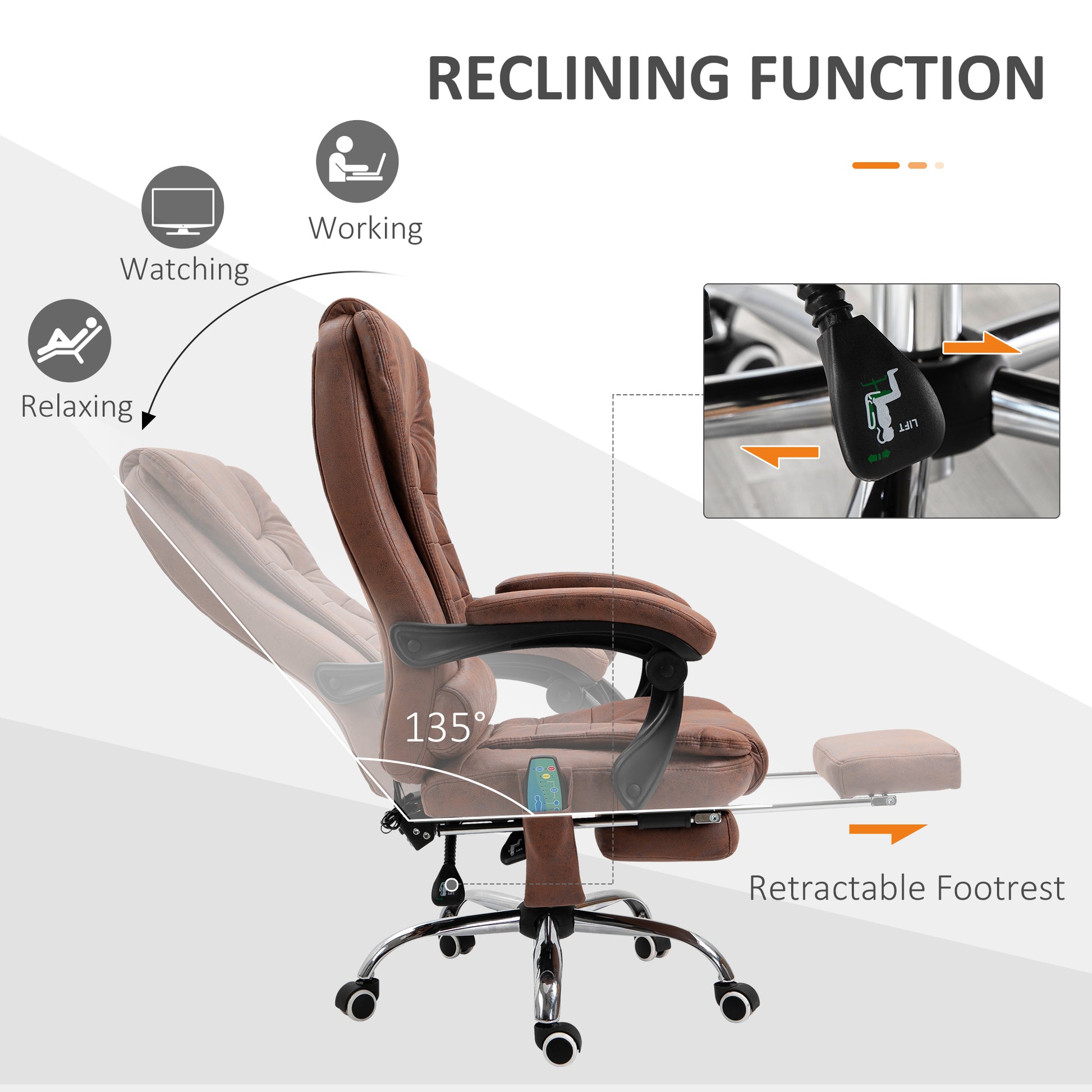 Image for Vinsetto Heated 6 Points Vibration Massage Executive Office Chair Adjustable Swivel Ergonomic High Back Desk Chair Recliner with Footrest Brown