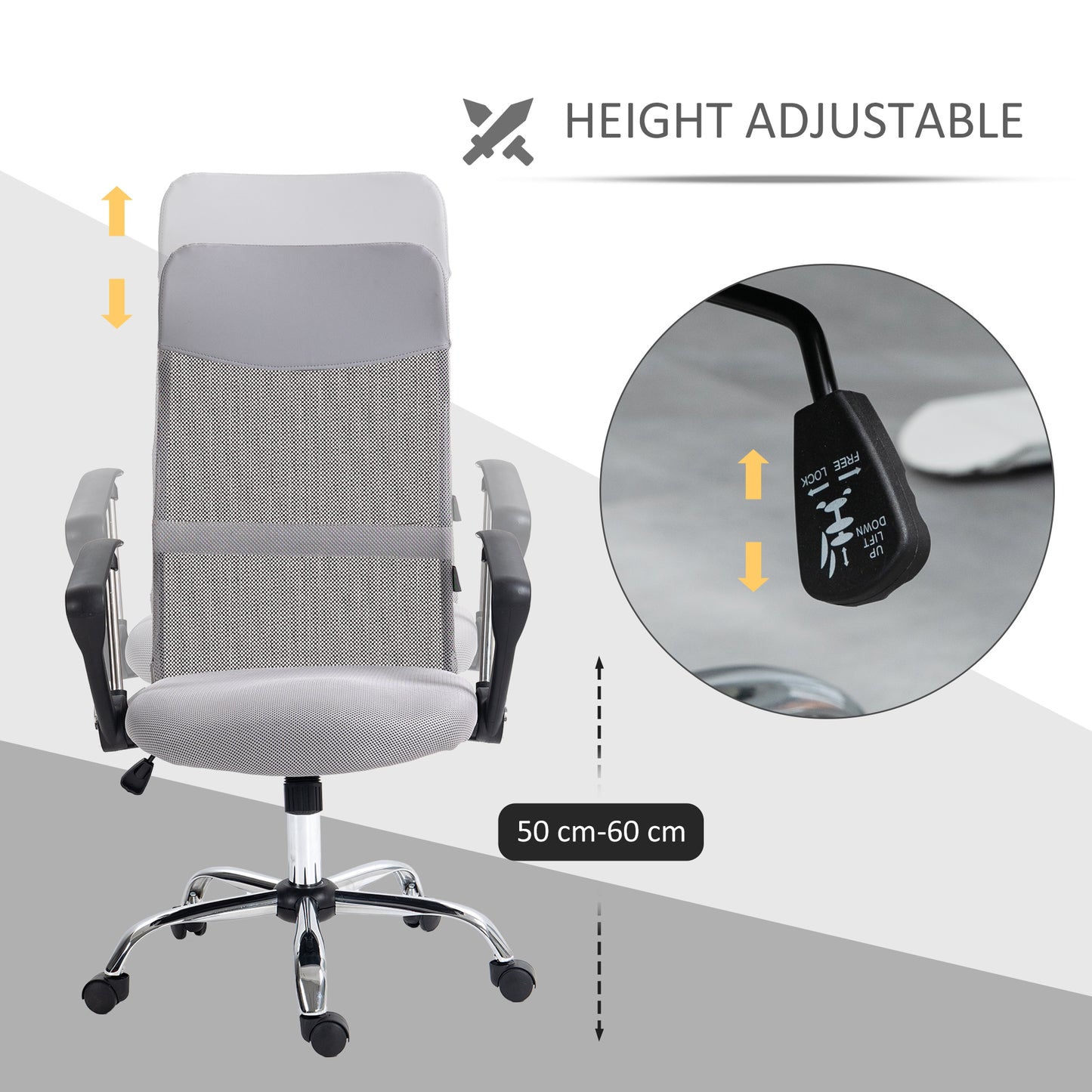 Image for Vinsetto Ergonomic Office Chair Mesh Chair with Adjustable Height Tilt Function Light Grey