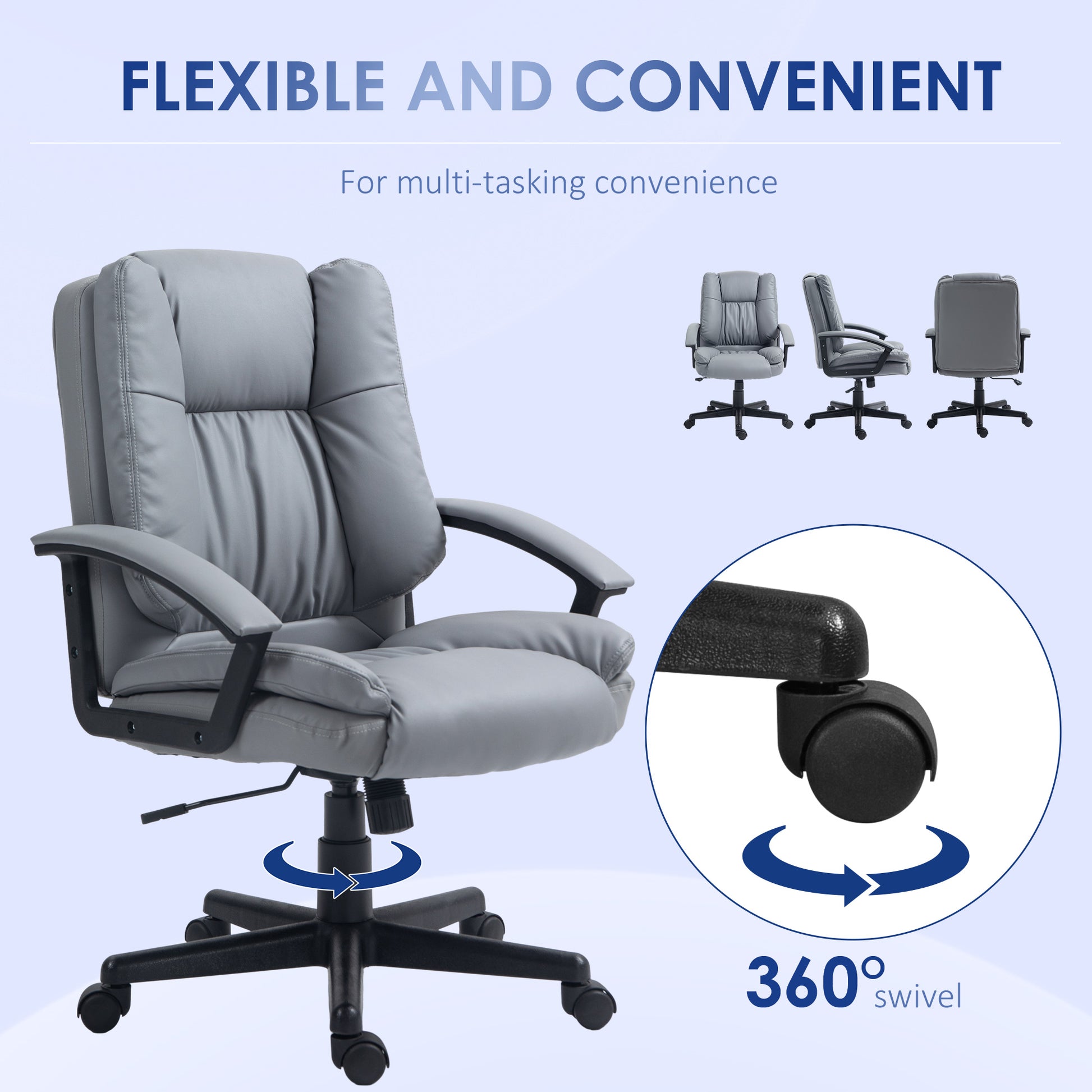 Image for Vinsetto Office Chair, Faux Leather Computer Desk Chair, Mid Back Executive Chair with Adjustable Height and Swivel Rolling Wheels