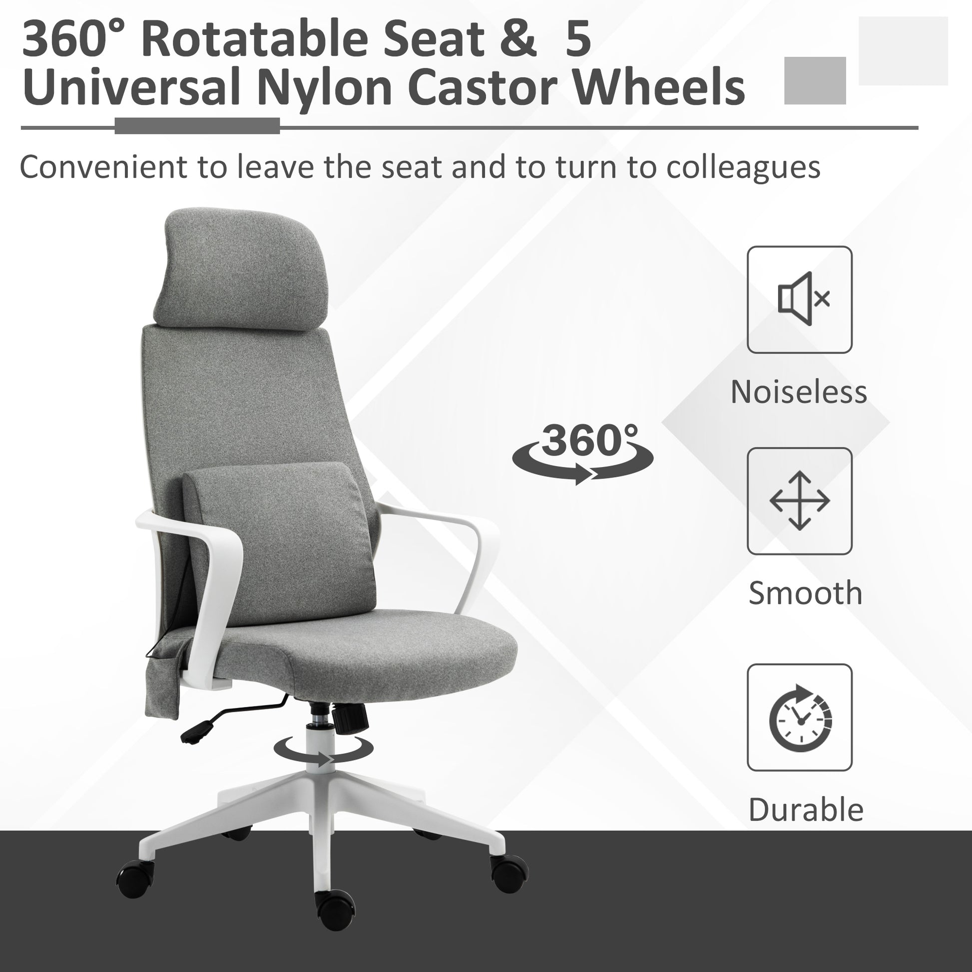 Image for Vinsetto Massage Office Chair with 2 Points Lumbar Support, Adjustable Headrest, Swivel Wheels, Armrest, Tilt Function for Home Study, Grey