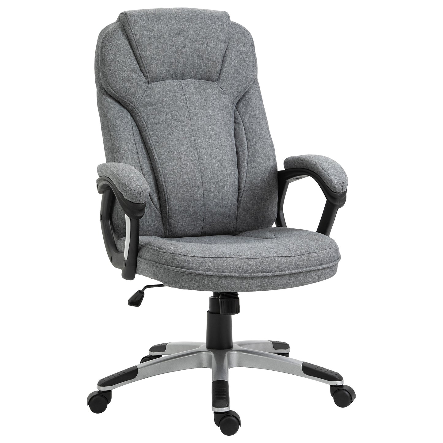 Image for Vinsetto Swivel Chair Linen Fabric Home Office Chair, Height Adjustable Computer Chair with Padded Armrests and Tilt Function, Grey