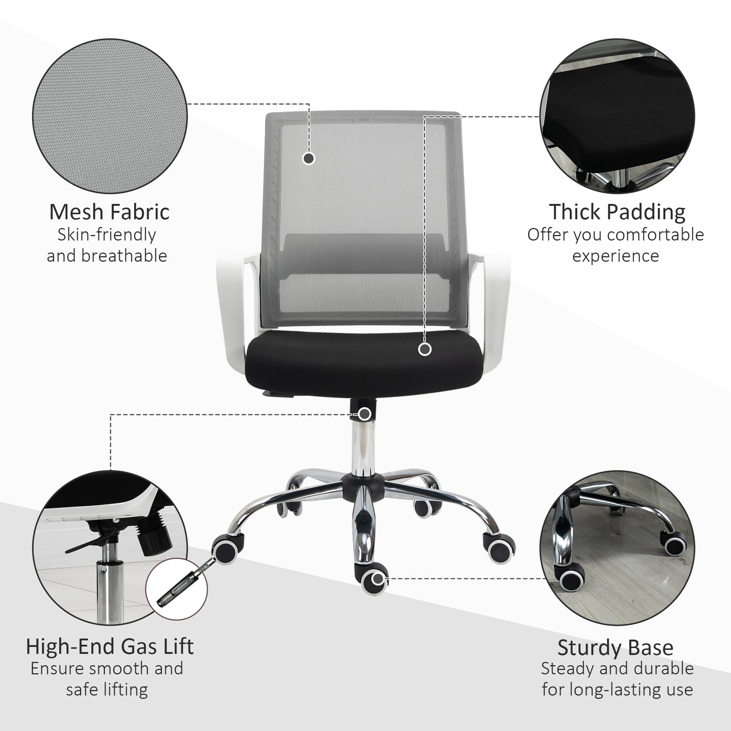 Image for Vinsetto Ergonomic Office Chair Adjustable Height Breathable Mesh Desk Chair w/Armrest and 360° Swivel Castor Wheels Black