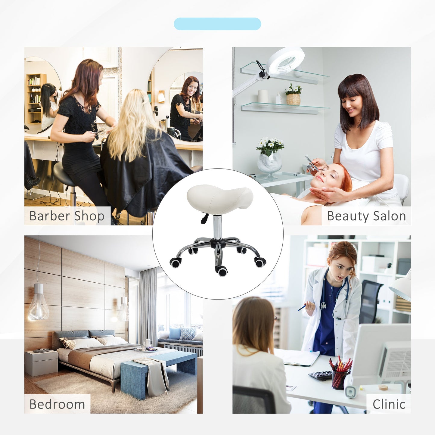 HOMCOM Cosmetic Stool 360 Rotate Height Adjustable Salon Massage Spa Chair Hydraulic Rolling Faux Leather Saddle Stool