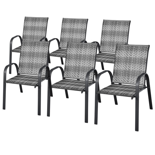 Outdoor PE Wicker Stacking Dining Chairs-Grey