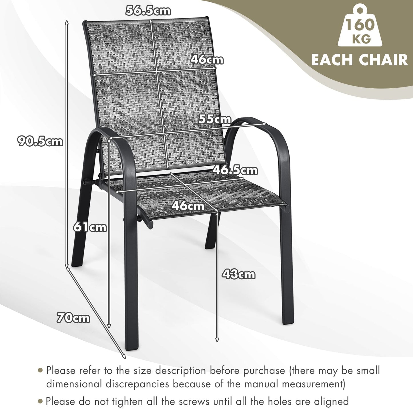 Outdoor PE Wicker Stacking Dining Chairs-Grey