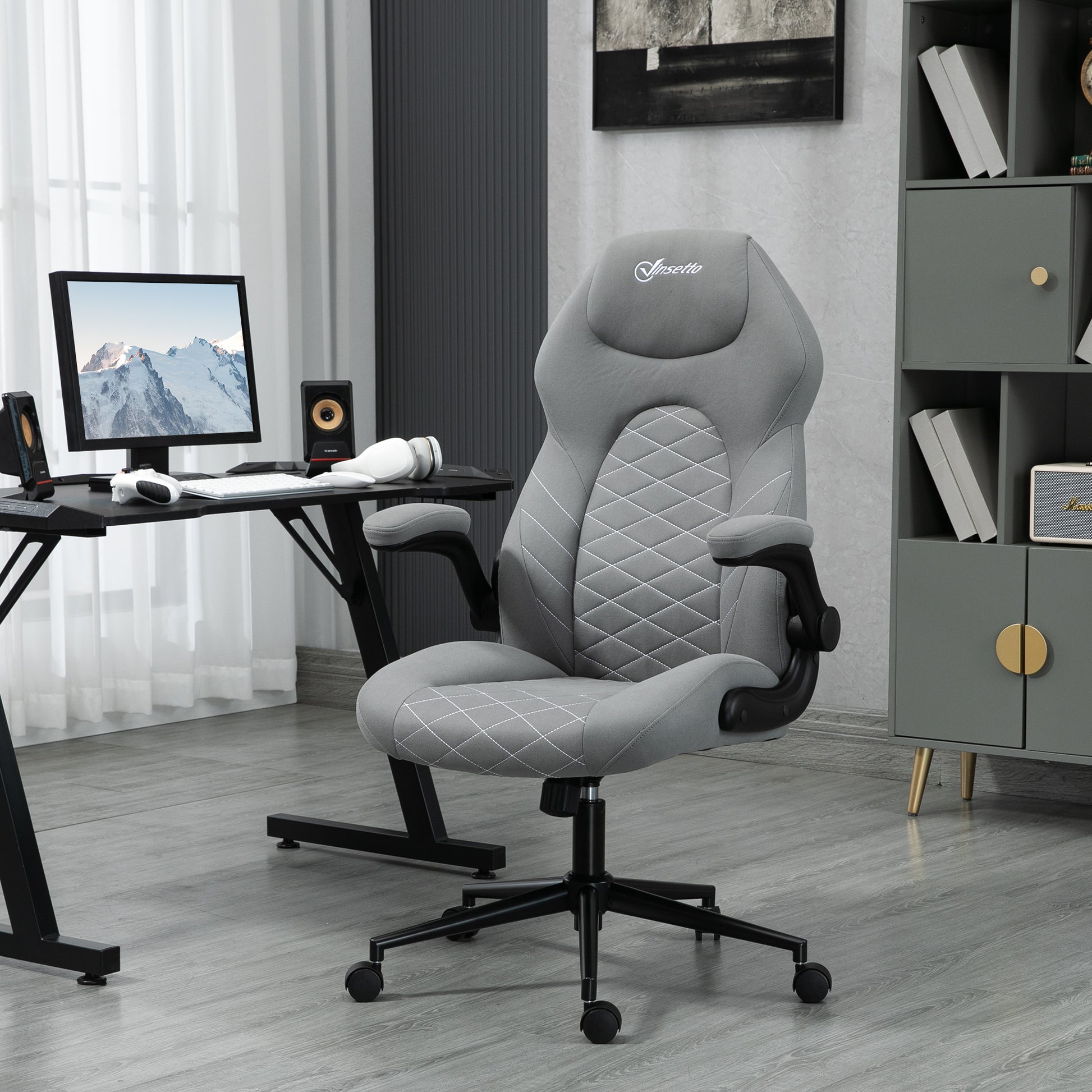 Image for Vinsetto Home Office Desk Chair, Computer Chair with Flip Up Armrests, Swivel Seat and Tilt Function, Light Grey