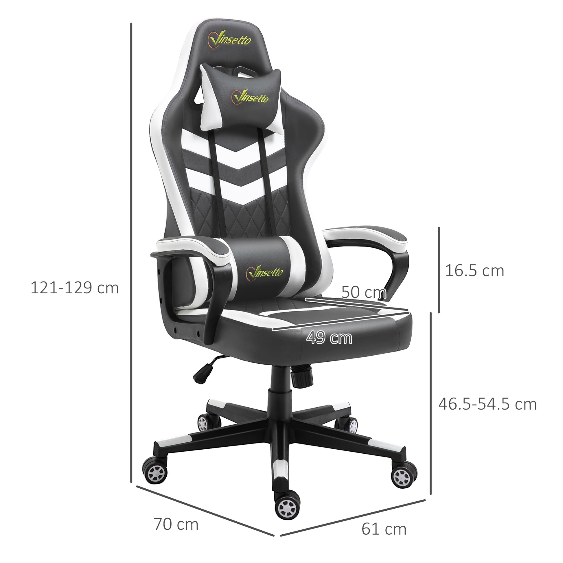 Image for Vinsetto Racing Gaming Chair with Lumbar Support, Headrest, Swivel Wheel, PVC Leather Gamer Desk Chair for Home Office, Grey White