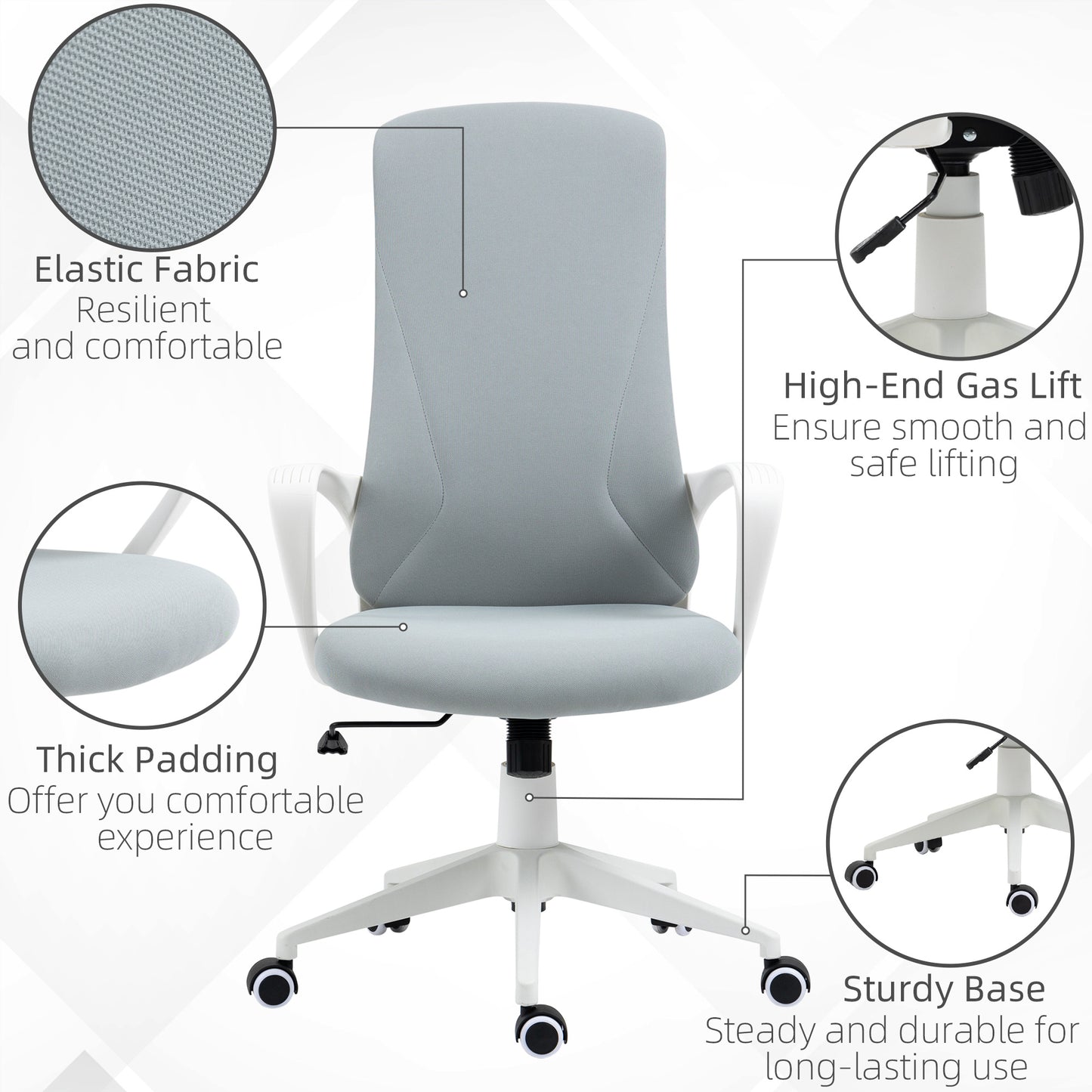 Image for Vinsetto High-Back Office Chair, Elastic Desk Chair with Armrests, Tilt Function, Adjustable Seat Height, Light Grey