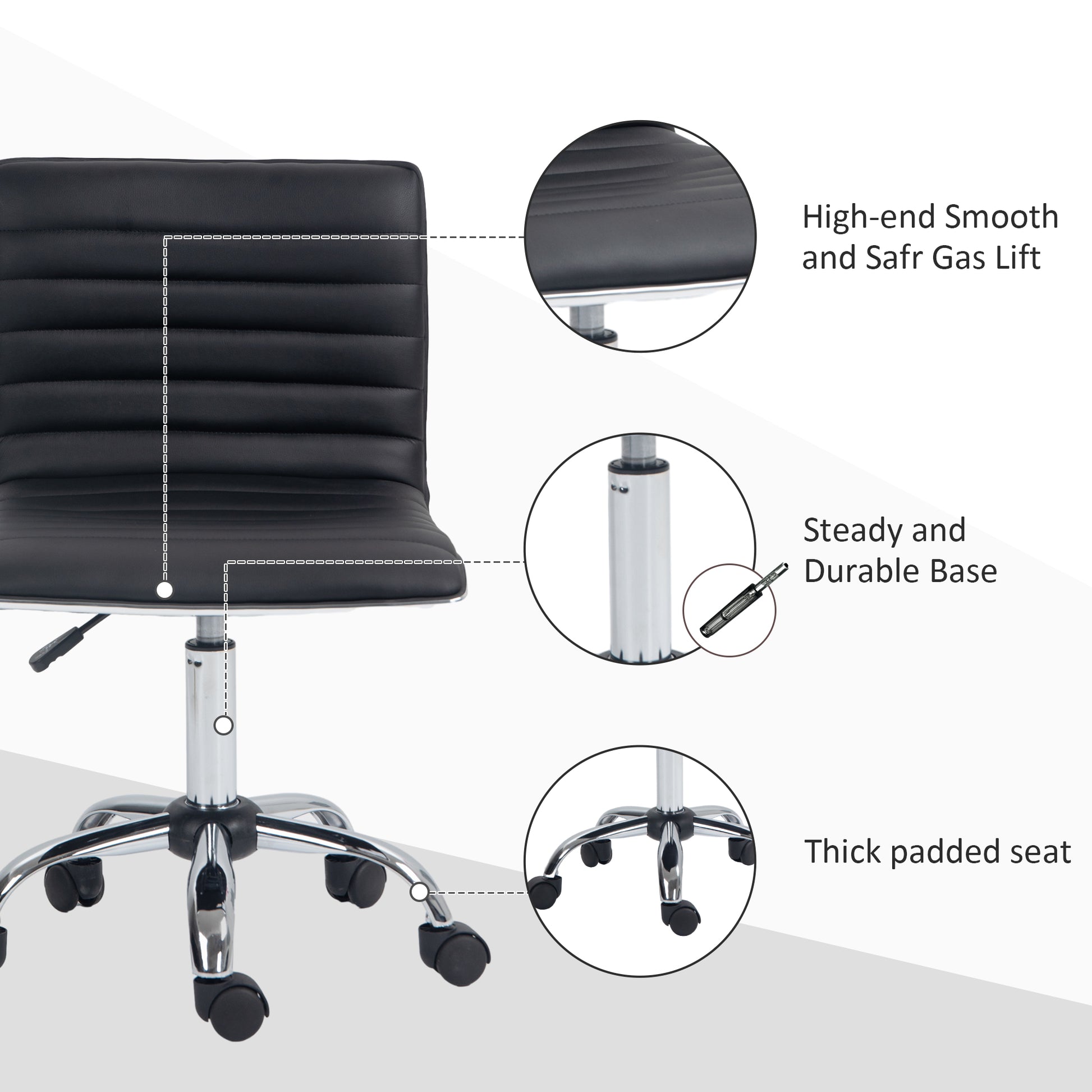 Image for Vinsetto Adjustable Swivel Office Chair with Armless Mid-Back in PU Leather and Chrome Base - Black