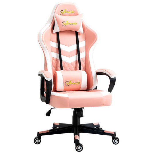 Image for Vinsetto Racing Gaming Chair with Lumbar Support, Headrest, Swivel Wheel, PVC Leather Gamer Desk Chair for Home Office, Pink