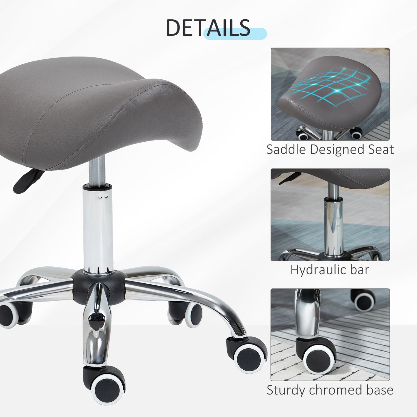Image for HOMCOM Saddle Stool, PU Leather Adjustable Rolling Salon Chair with Steel Frame for Massage, Spa, Beauty and Tattoo, Black