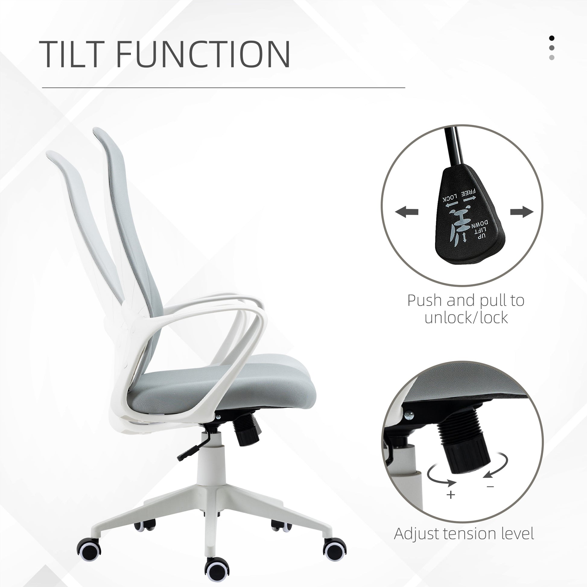 Image for Vinsetto High-Back Office Chair, Elastic Desk Chair with Armrests, Tilt Function, Adjustable Seat Height, Light Grey