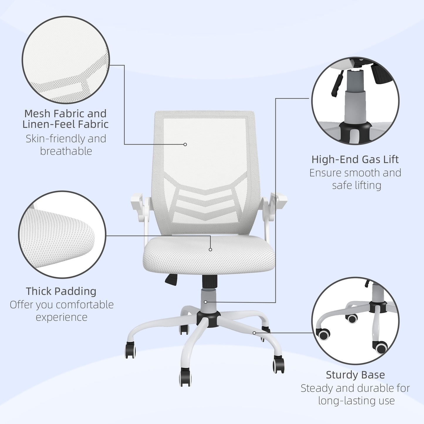 Image for Vinsetto Mesh Office Chair, Computer Desk Chair with Flip-up Armrests, Lumbar Back Support and Swivel Wheels, White