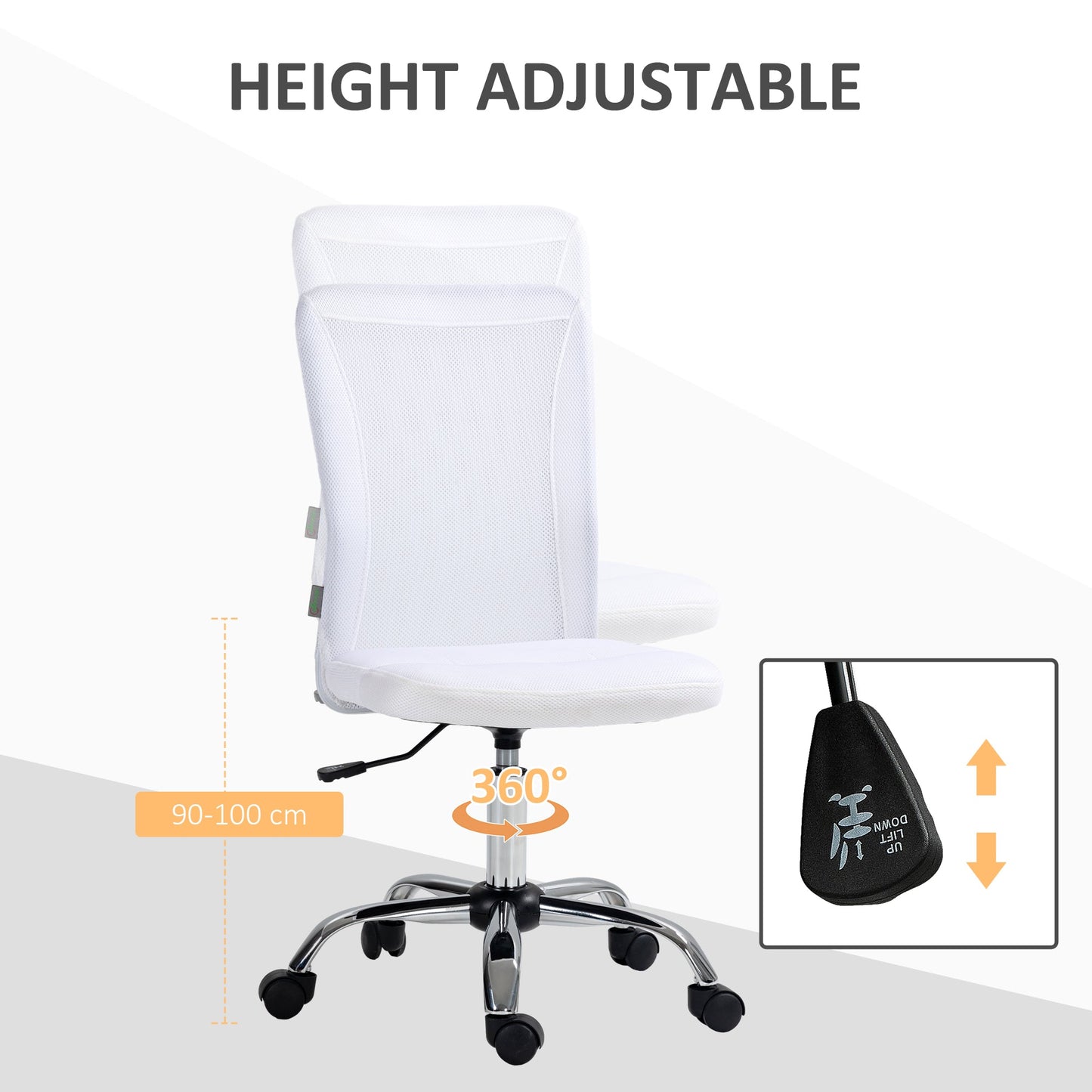 Vinsetto Computer Desk Chair, Mesh Office Chair with Adjustable Height and Swivel Wheels, Armless Study Chair