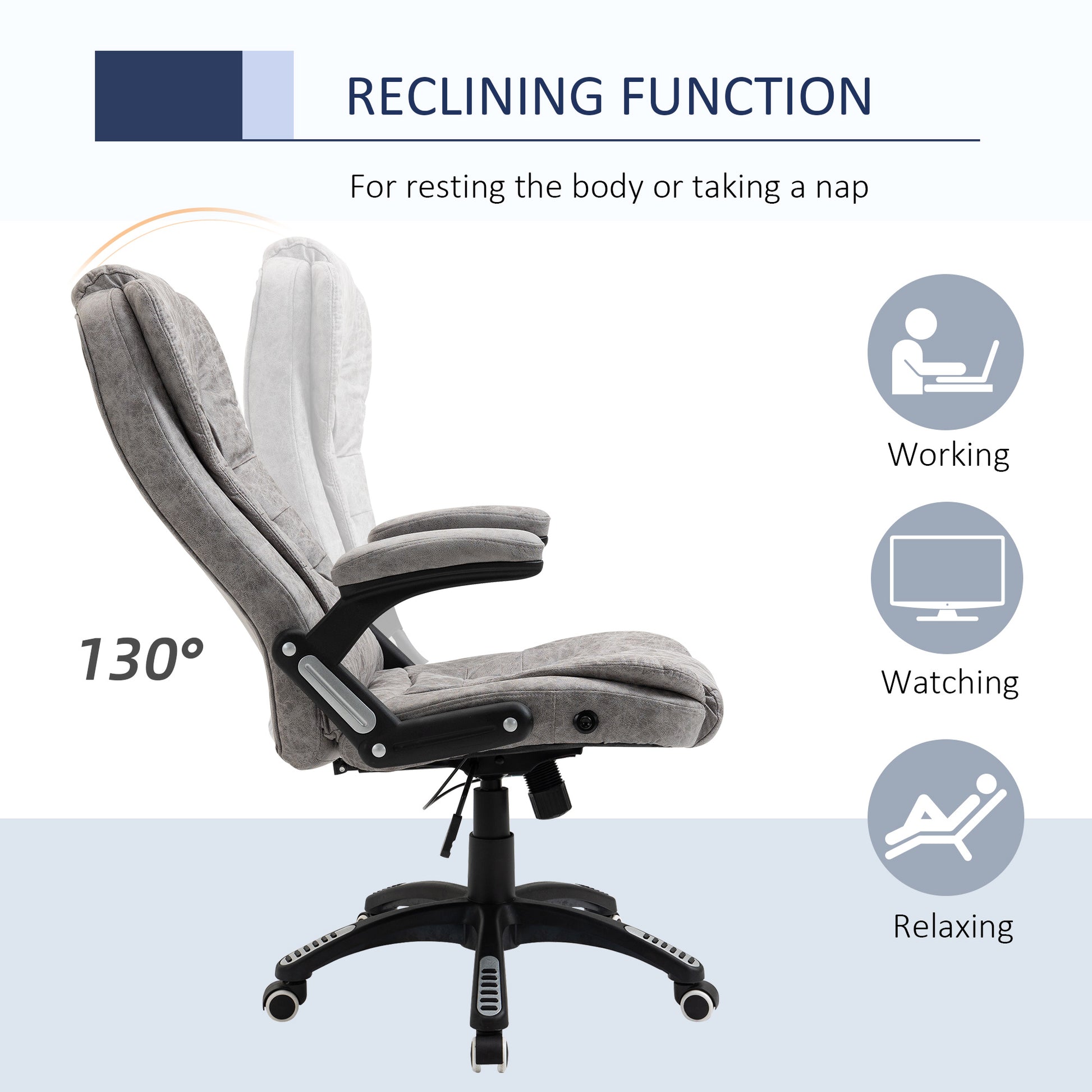 Image for Vinsetto Ergonomic Office Chair Comfortable Desk Chair with Armrests Adjustable Height Reclining and Tilt Function Grey