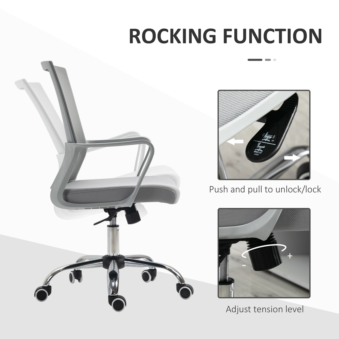 Image for Vinsetto Ergonomic Desk Chair Mesh Office Chair with Adjustable Height Armrest and 360° Swivel Castor Wheels Grey