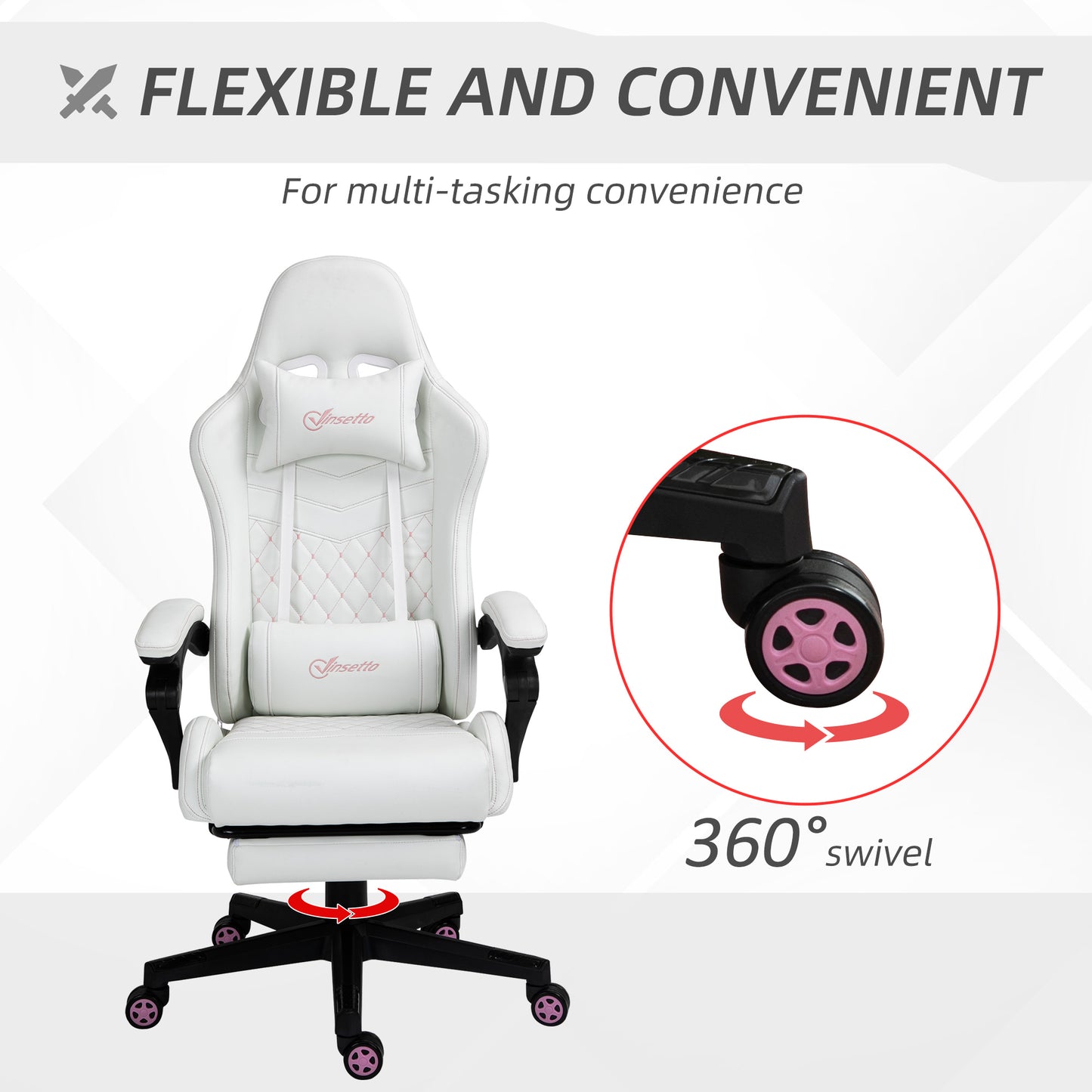 Image for Vinsetto Racing Gaming Chair with Swivel Wheel, Footrest, PU Leather Recliner Gamer Desk for Home Office, White