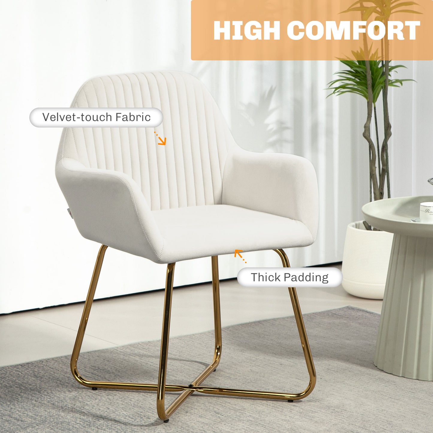 HOMCOM Modern Arm Chair Set of 2 Upholstered Accent Chair with Metal Base for Living Room - ChairwayUK