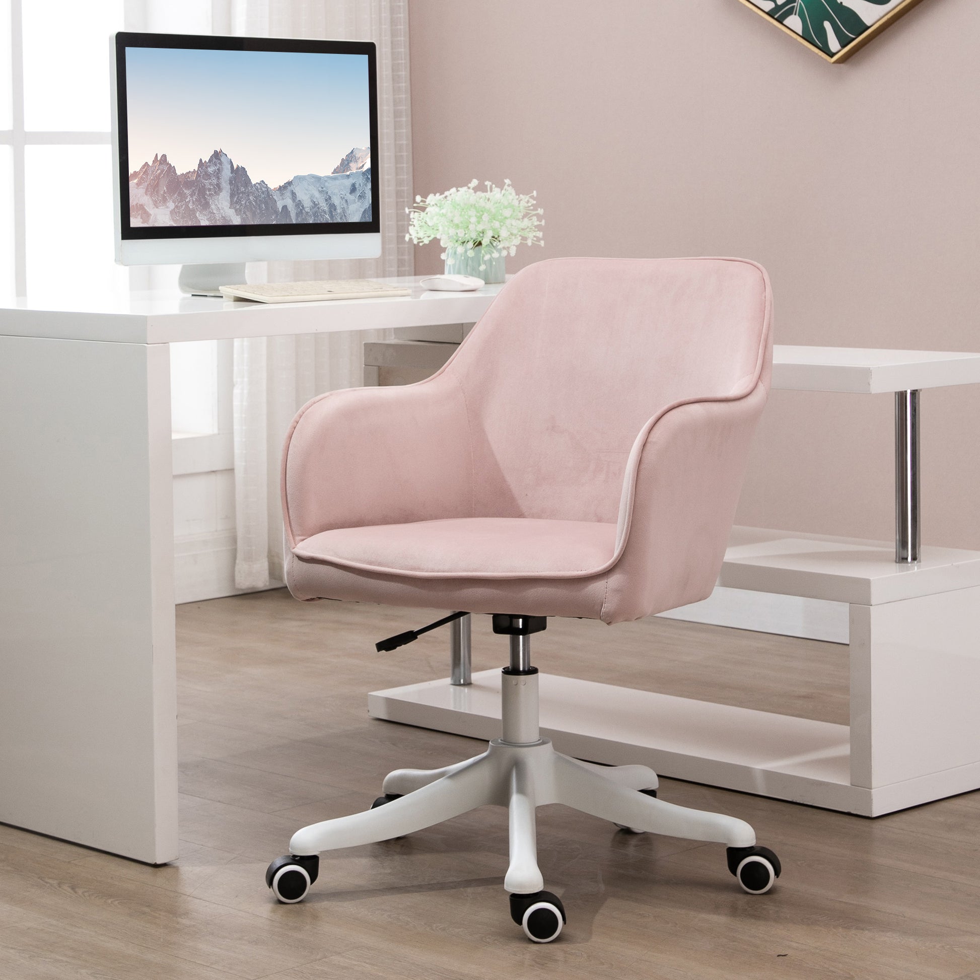 Image for Vinsetto Velvet Style Office Chair with Rechargeable Electric Vibration Massage Lumbar Pillow, Wheels, Pink