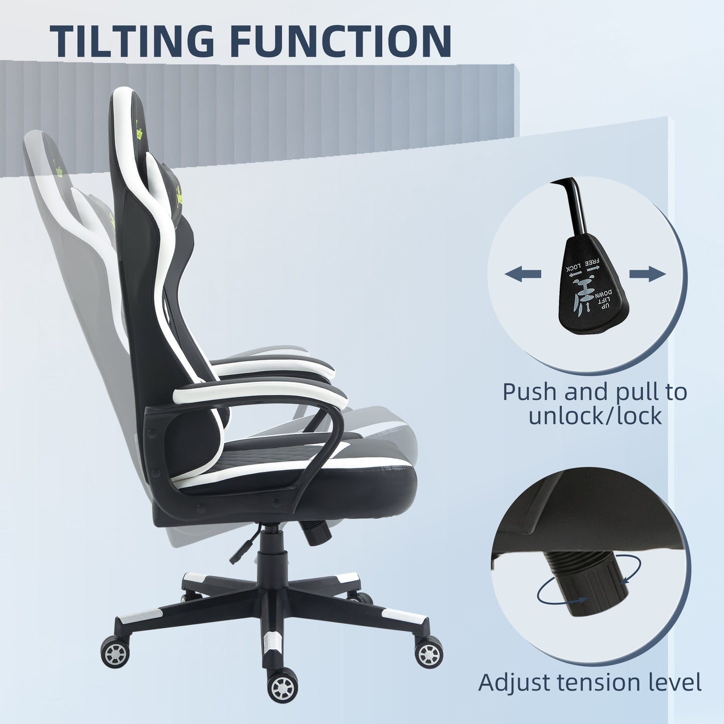 Image for Vinsetto Racing Gaming Chair with Lumbar Support, Headrest, Swivel Wheel, PVC Leather Gamer Desk Chair for Home Office, Black White