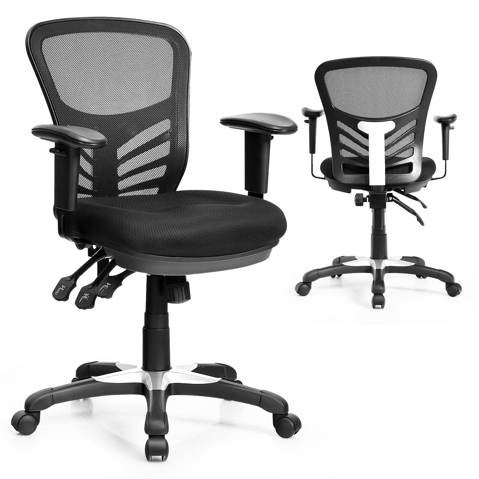 Ergonomic Reclining Mesh Office Chair with 3-Paddle Control-Grey - ChairwayUK