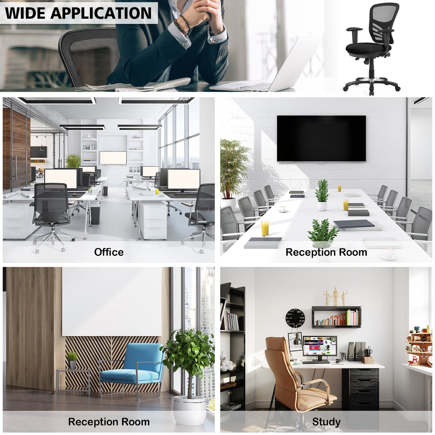 Ergonomic Reclining Mesh Office Chair with 3-Paddle Control-Grey - ChairwayUK