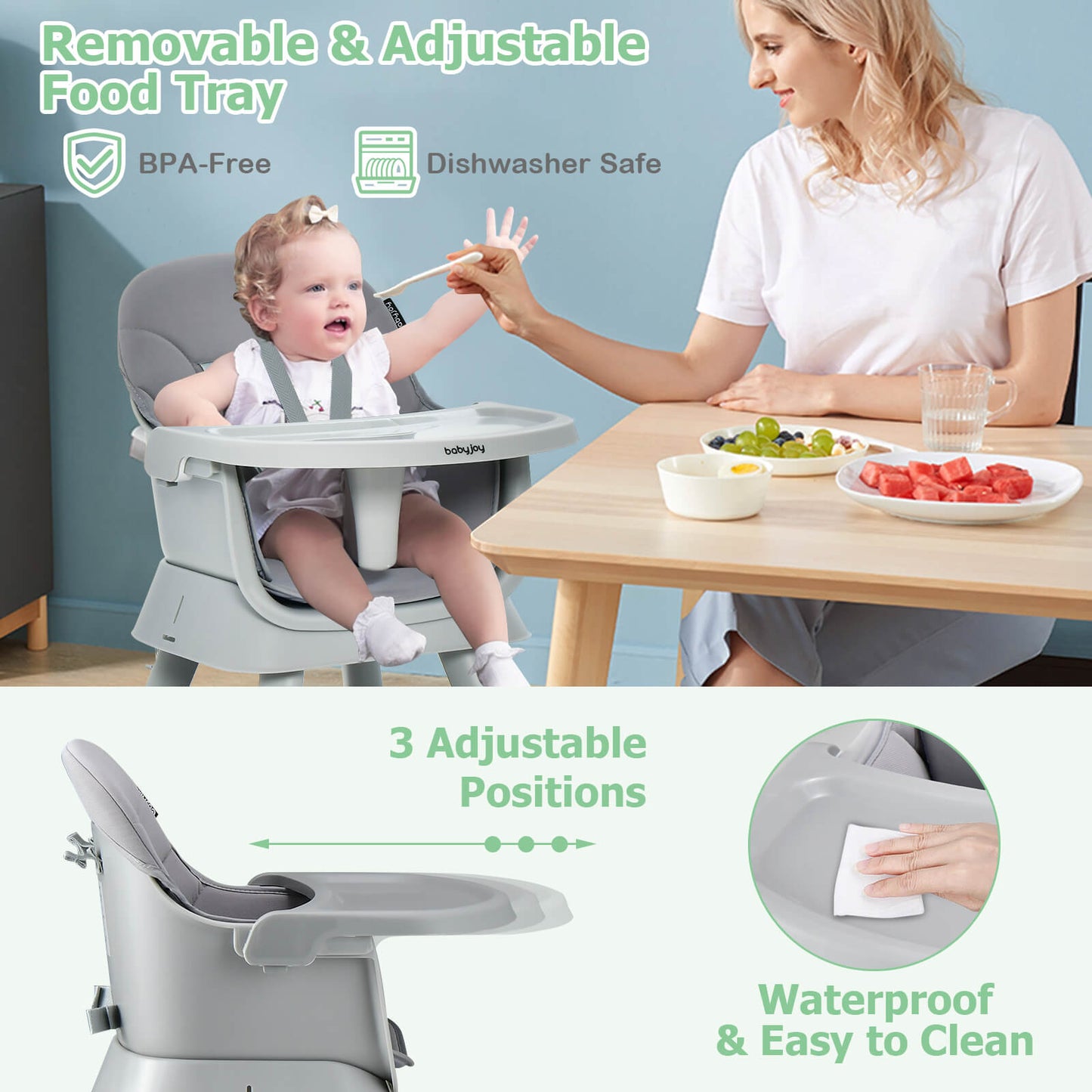 6-in-1 Baby High Chair with 5-Point Harness and Removable Tray - ChairwayUK